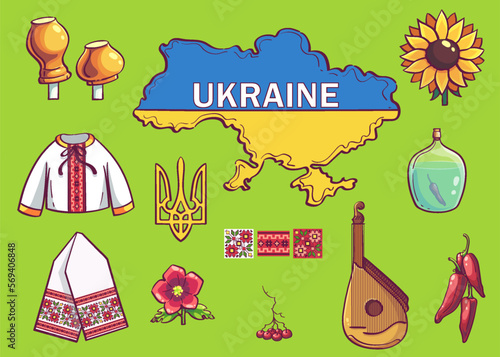 Vector illustration set items, characters for Ukrainian village