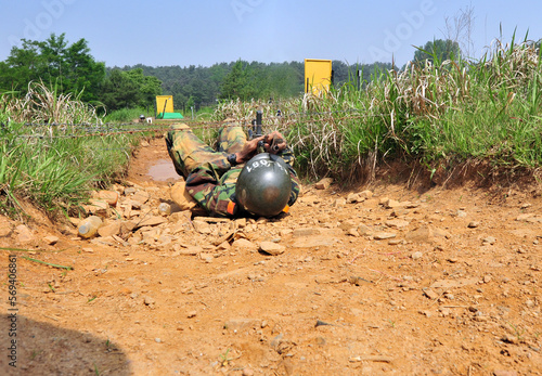 South Korean Army soldiers on individual combat training at the Army training center. photo