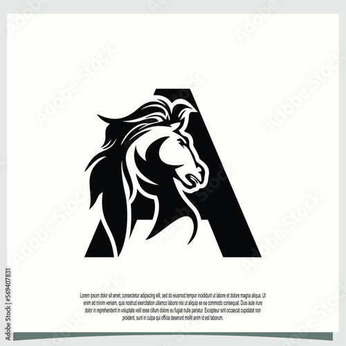 horse head logo design with initial letter a modern concept