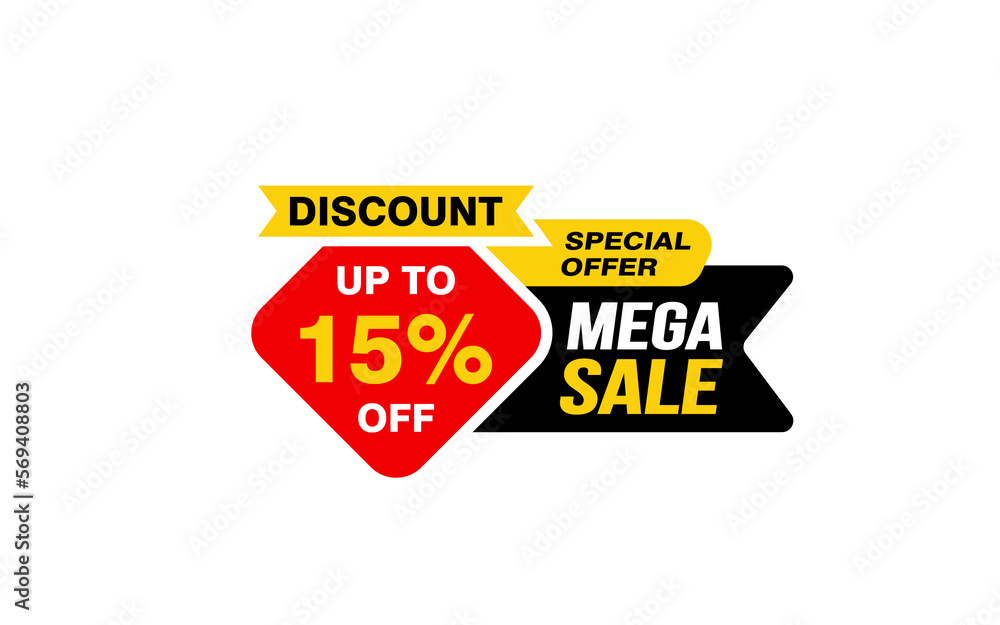 15 Percent MEGA SALE offer, clearance, promotion banner layout with sticker style.
15 Percent MEGA SALE offer, clearance, promotion banner layout with sticker style.