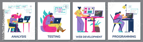 Wallpaper Mural Web development and programming banners or cards set flat vector illustration. Torontodigital.ca