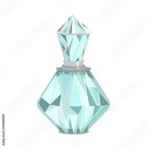 The perfume in the bottle looks like a crystal with facets isolated on a white background.Vector illustration for cosmetic designs