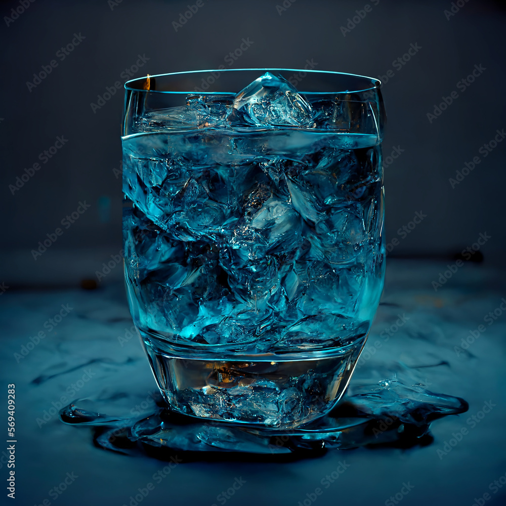 overflowed frozen glass of water with ice overflowed frozen glass of water with ice