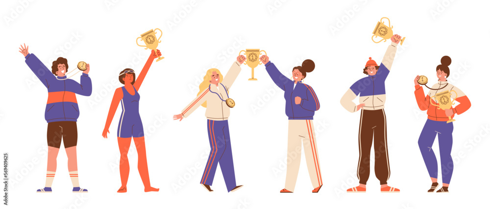 Happy winners of competition or relay race, flat vector illustration isolated. Happy winners of competition or relay race, flat vector illustration isolated.