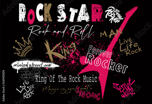 grunge music poster background template, Rock star slogan vector slogan graphic, for t-shirt and other uses
