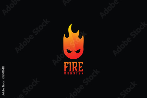fire monster logo designs on black and white background