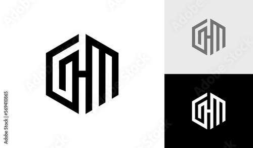 Letter GHM initial hexagon monogram logo design vector