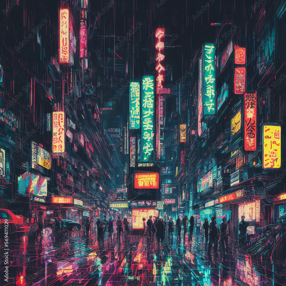 Obraz premium city at night in the rain