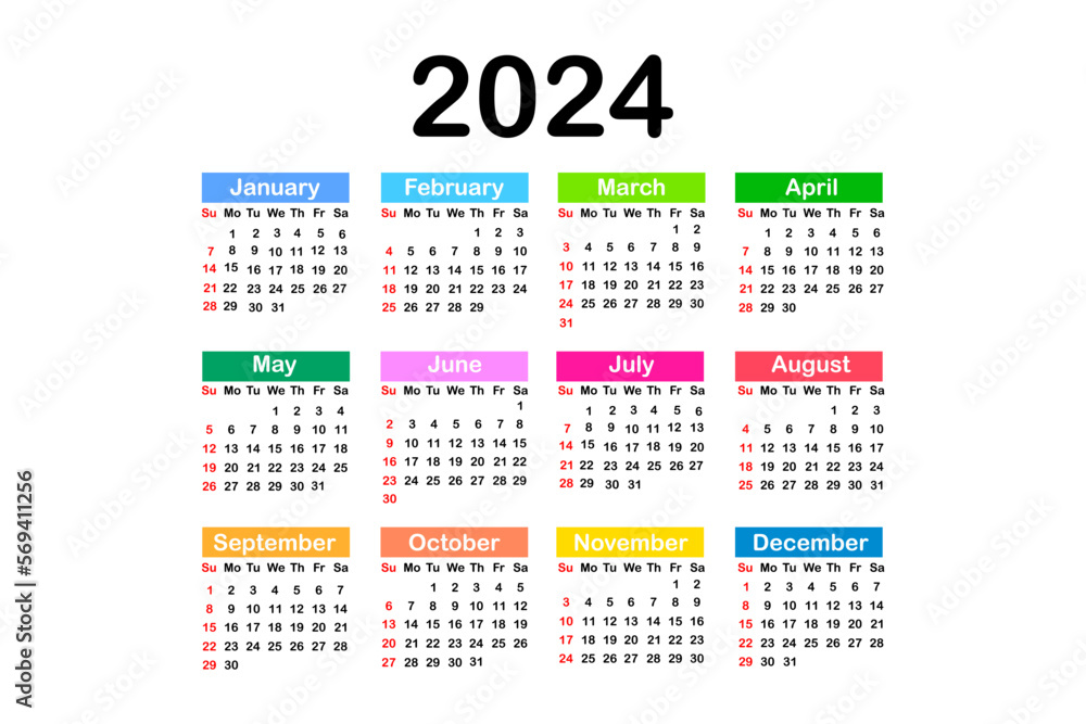 Design template with calendar 2024. Calender layout. Vector illustration. Design template with calendar 2024. Calender layout. Vector illustration.