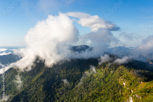 Top view of beautiful mountain landscape during high season in national park,Phu Chi Fa, Chiang Rai Province, Thailand