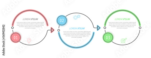 Business infographics. 3 stages of achieving the goal. Stages of the workflow, development, marketing, plan or training. Business strategy with icon icons. Report or statistics schema