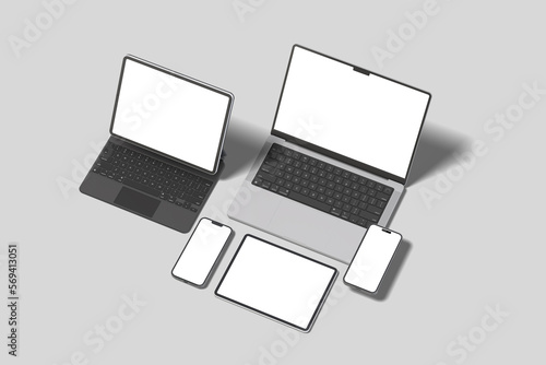 Blank Digital Device Mockup side angle : Laptop, Phone and Tablet mockup