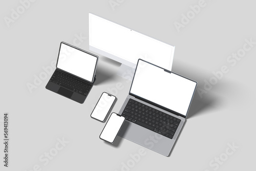 Responsive Digital Devices Mockup blank : Monitor, tablet, phone, laptop 