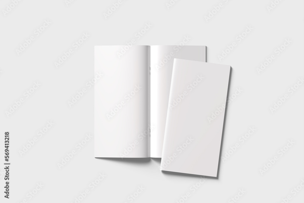 Fototapeta premium Blank Cover and Opened DL Flyer mockup Top View 