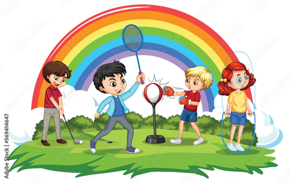 Happy children playing different sports Happy children playing different sports