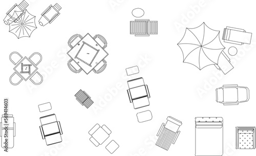 Vector illustration sketch of chaise longue for relaxing on the beach top view
