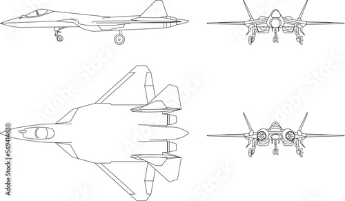 Vector sketch of the latest model of a Russian fighter plane