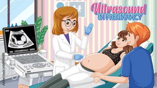 Doctor doing ultrasound scan for pregnant woman in hospital