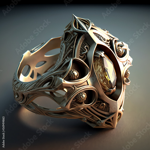A gold ring with a clock inside of it, an abstract sculpture, Generative Ai