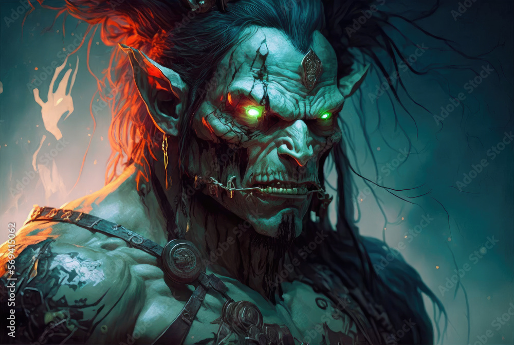 Sinister Green Orc Shaman with Glowing Eyes Sinister Green Orc Shaman with Glowing Eyes