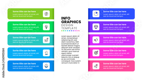 Infographic template. 10 strips with text and icons
