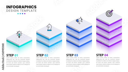 Infographic template. 4 isometric editable columns with icons