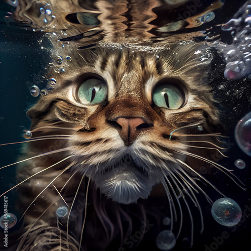 Macro shot of a cat in water generative ai 