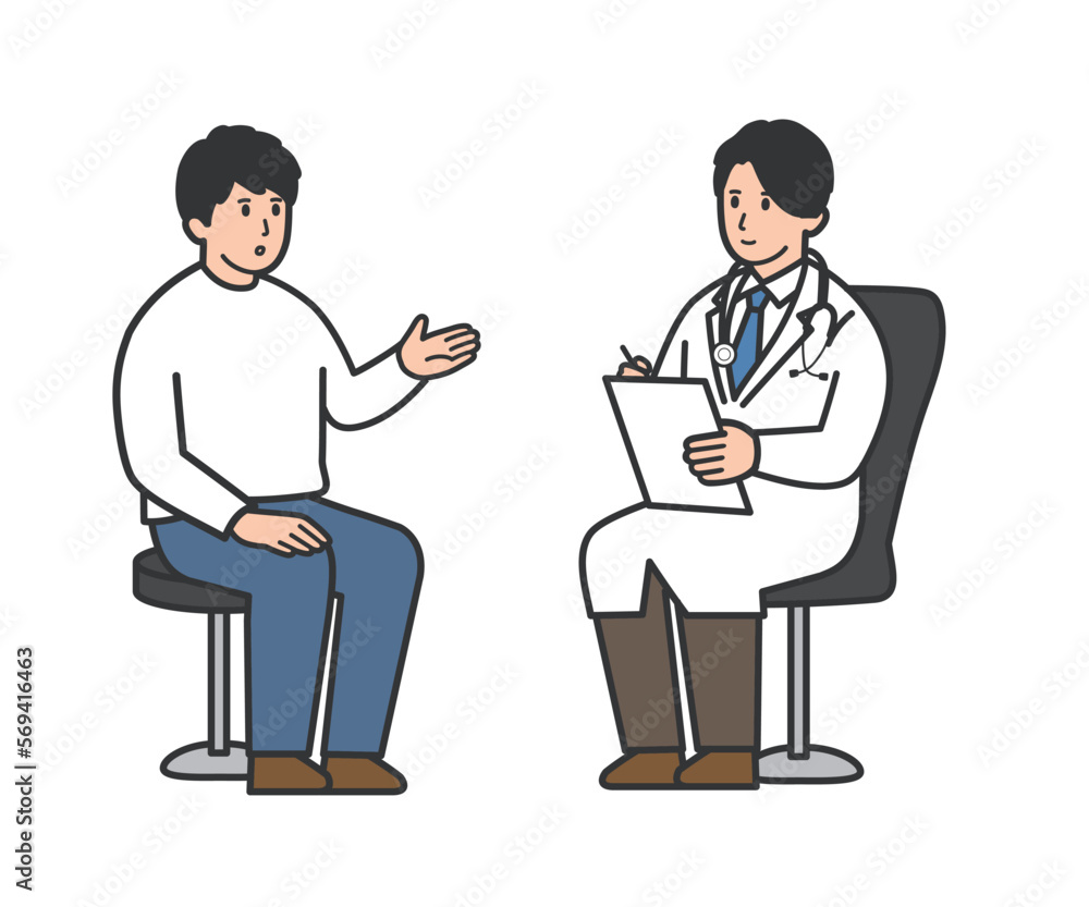 医者に説明する男性 医者に説明する男性