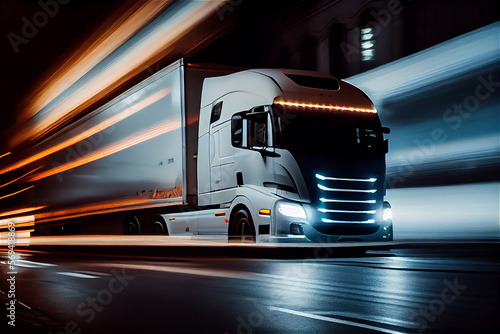 A truck speeding in the cit...