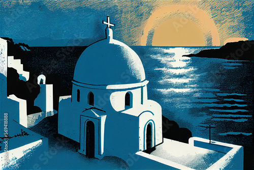 Blue and orange illustratio...