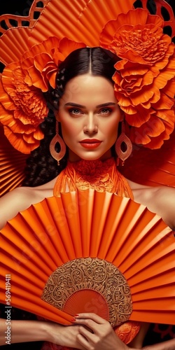 Sexy Frau Gesicht im spanischen Stil und Kopfschmuck Poster Nahaufnahme, ai generativ