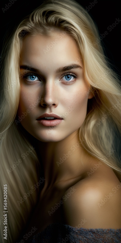 Hübsches Model Gesicht Frau norwegisch schwedisch mit blonden Haar Nahaufnahme, ai generativ Hübsches Model Gesicht Frau norwegisch schwedisch mit blonden Haar Nahaufnahme, ai generativ