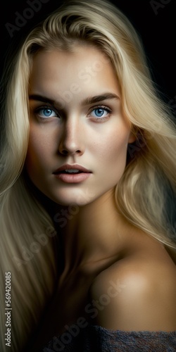 Hübsches Model Gesicht Frau norwegisch schwedisch mit blonden Haar Nahaufnahme, ai generativ