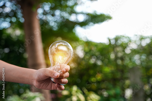 light bulb against nature, icons 