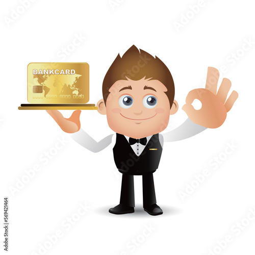 People Set - Waiter serving something. Credit card
