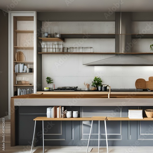 Contemporary kitchen with open shelves2, Generative AI