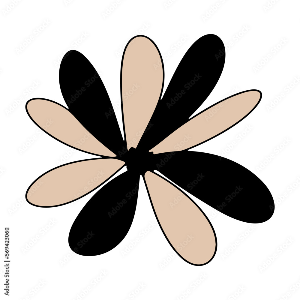 Black and beige flower in doodle style on white Black and beige flower in doodle style on white