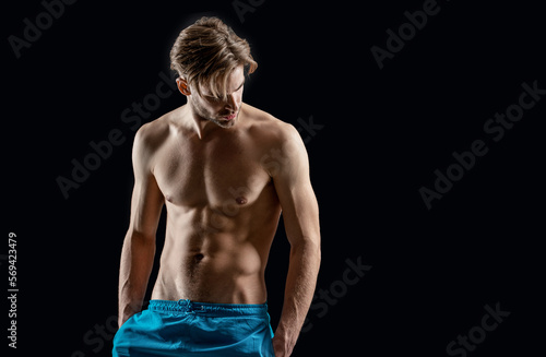 Schilderij op canvas muscular man with abs muscles, banner
