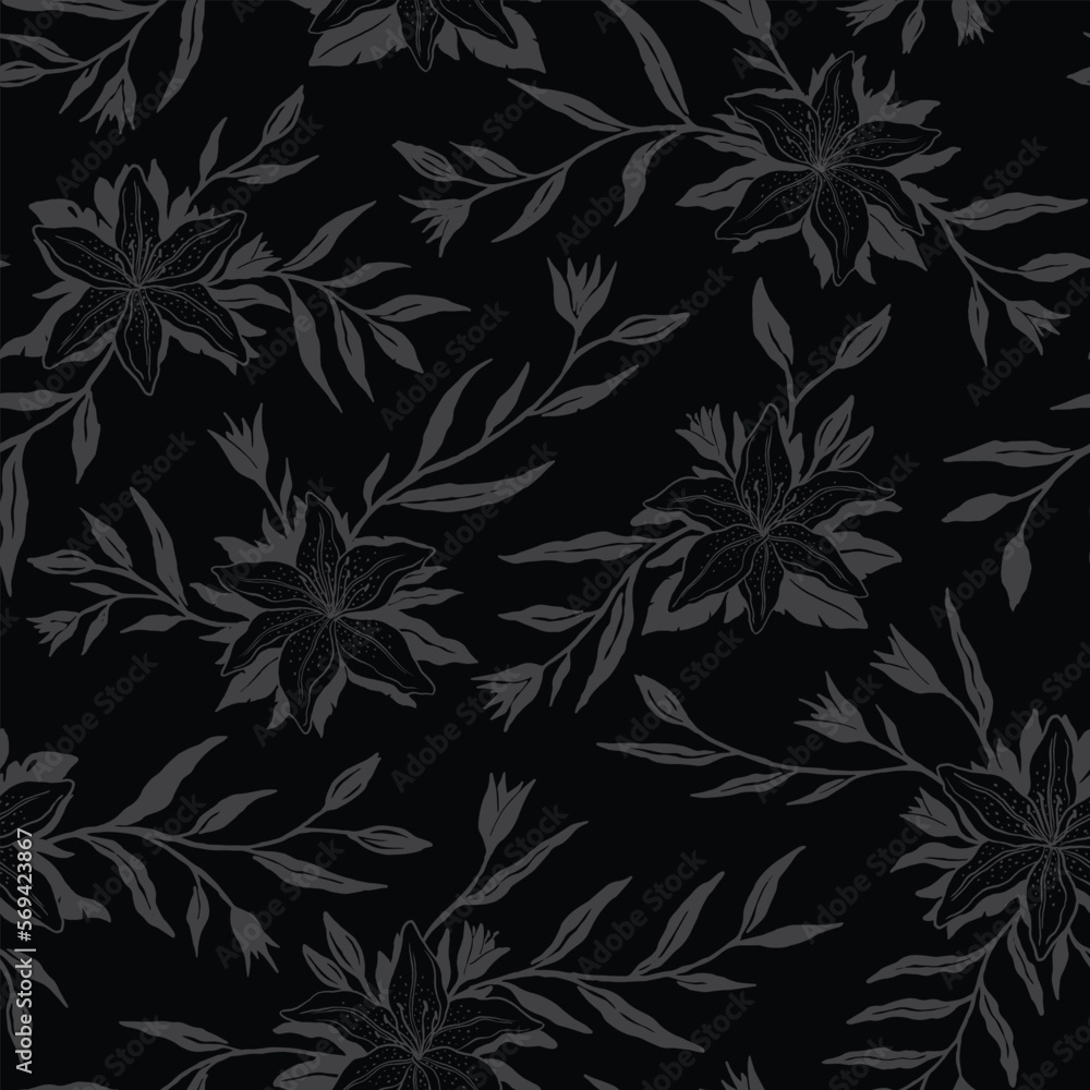 Lily flower seamless pattern. Vector illustration floral design background. Lily flower seamless pattern. Vector illustration floral design background.