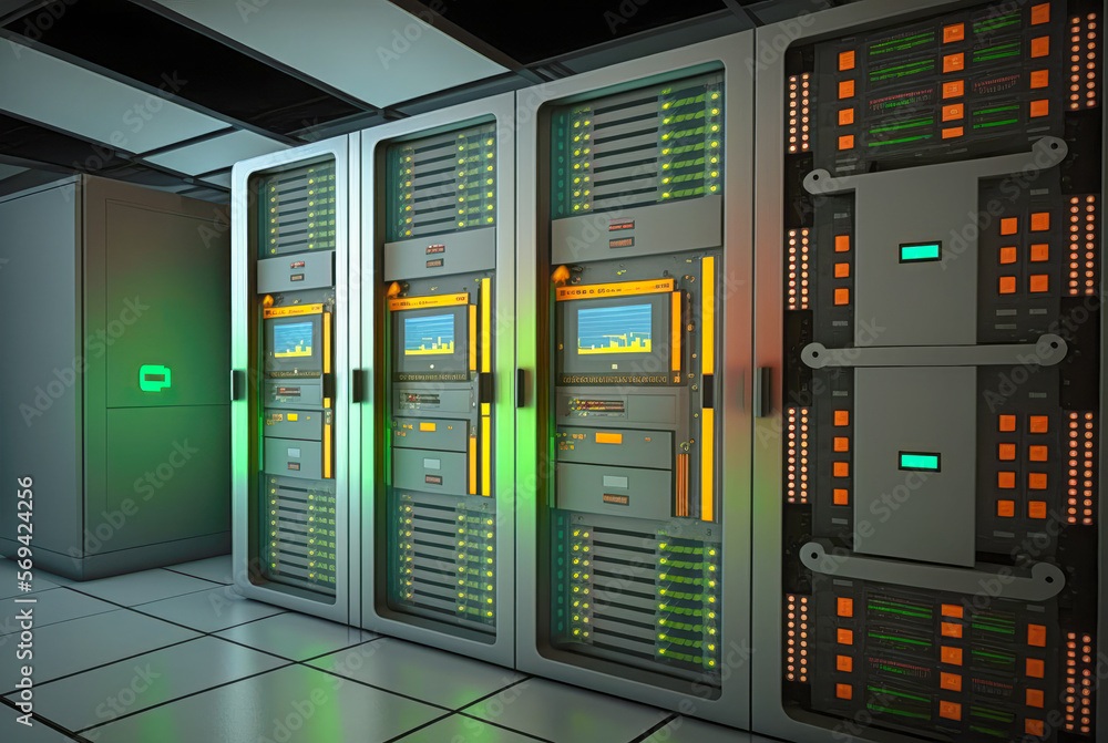data center with computer racks, illustration - Generative AI data center with computer racks, illustration - Generative AI