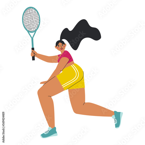 The woman plays tennis. The girl is holding a tennis racket. Flat vector illustration, eps10