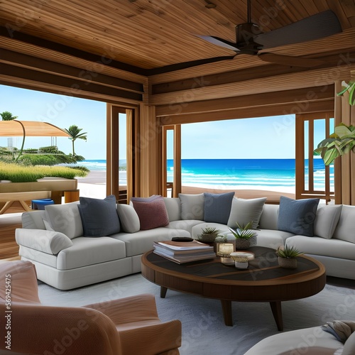 Comfortable beach-themed living room2, Generative AI © Ai.Art.Creations