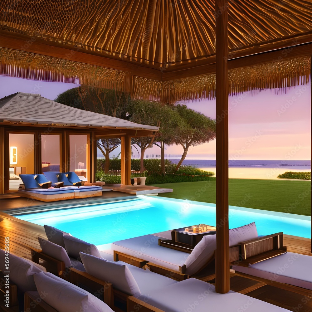 Obraz premium Luxury poolside cabana1, Generative AI