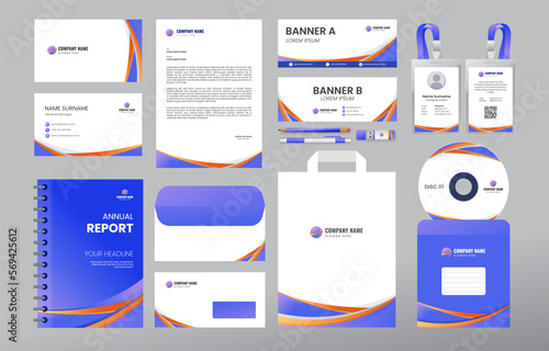 Modern Blue Business Stationary Kit with blue purple color combination.