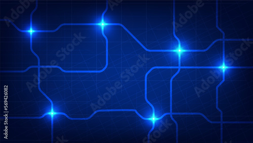 Hi tech digital technology and futuristic communication background concept. electric connecting lines as network with blue lighting