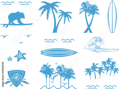 Beach graphics for patterns or individual use.