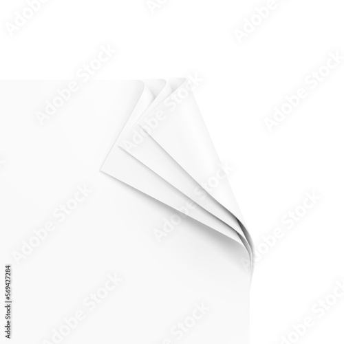 Three layers with a curved edge and realistic shadows. Vector illustration isolated on white background. Template for your product. EPS10.	