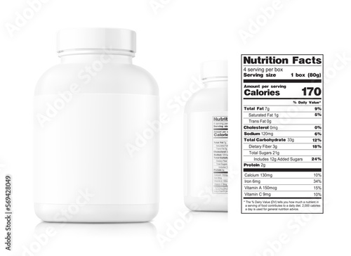 Clean plastic bottle mockup. Front and rear view with sample text. Vector illustration isolated on white background. Perfect for sport, medical, cosmetic, pharmacy products. EPS10.	