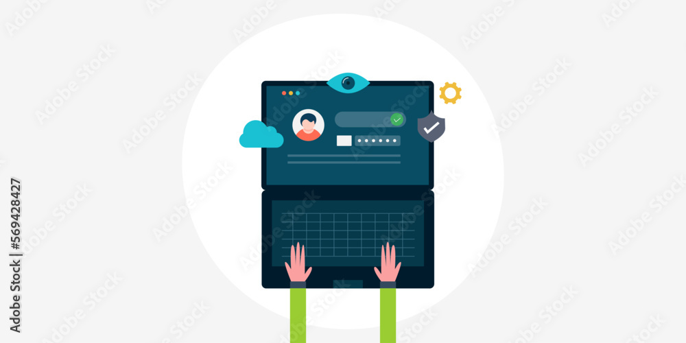 Fototapeta premium Secure internet access, person login with password with laptop, cyber security online cloud data protection concept, web banner template.