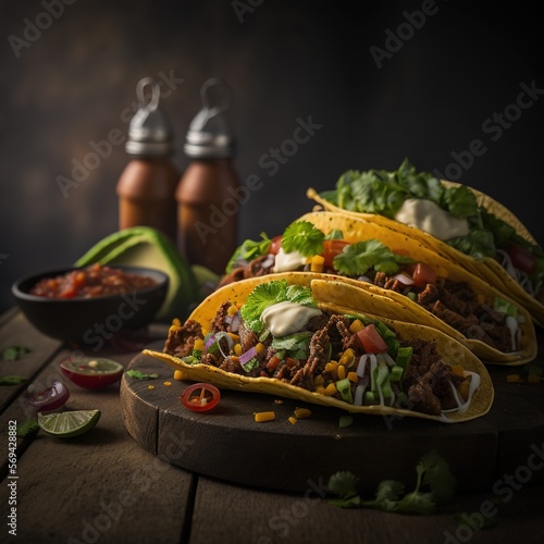 Close up delicious Mexican tacos.Generative AI